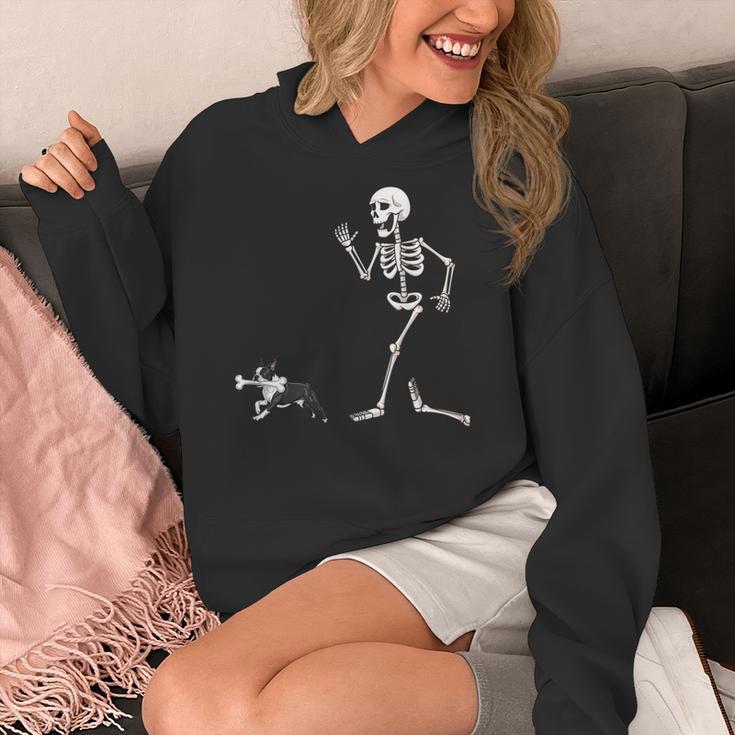 Halloween Boston Terrier And Skeleton Women's Hoodie, Boston Terrier Halloween Gifts, funny design
