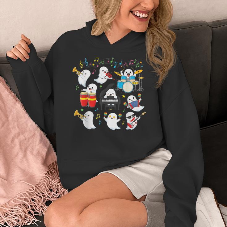 Halloween Music Teacher Ghost Playing Musical Instruments Women's Hoodie, funny design Halloween Music Teacher Ghost Playing Musical Instruments Women's Hoodie, funny design