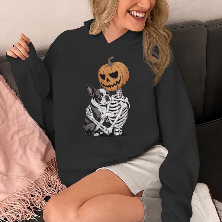 Halloween Skeleton Boston Terrier Women's Hoodie, Boston Terrier Halloween Gifts, funny design