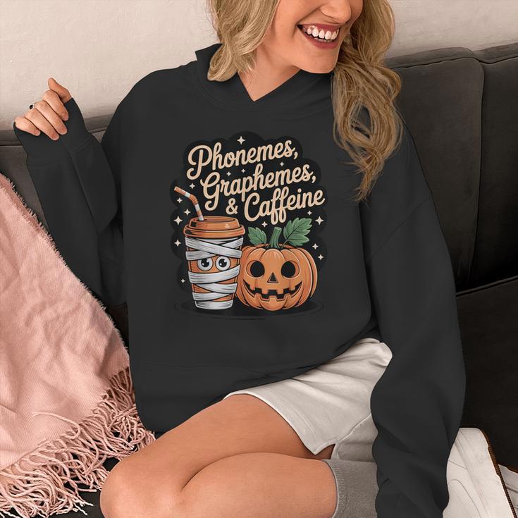 Halloween Teacher Phonemes Graphemes Caffeine Coffee Lover Women's Hoodie, funny design Halloween Teacher Phonemes Graphemes Caffeine Coffee Lover Women's Hoodie, funny design
