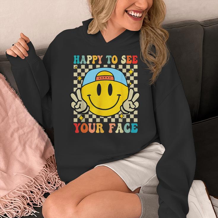 Happy To See Your Face Hippie Smile Back To School Teachers Women's Hoodie, funny design Happy To See Your Face Hippie Smile Back To School Teachers Women's Hoodie, funny design