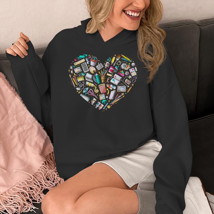 Heart Shape Art Teacher And Painting Sketching Artist Women's Hoodie, funny design