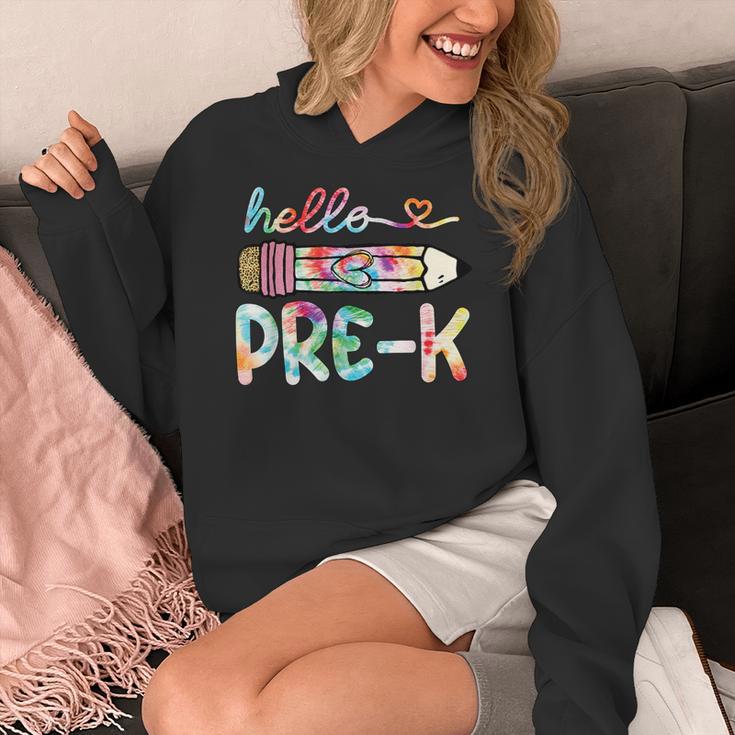Hello Pre-K Pencil Teacher Student Tie Dye Women's Hoodie, funny design Hello Pre-K Pencil Teacher Student Tie Dye Women's Hoodie, funny design