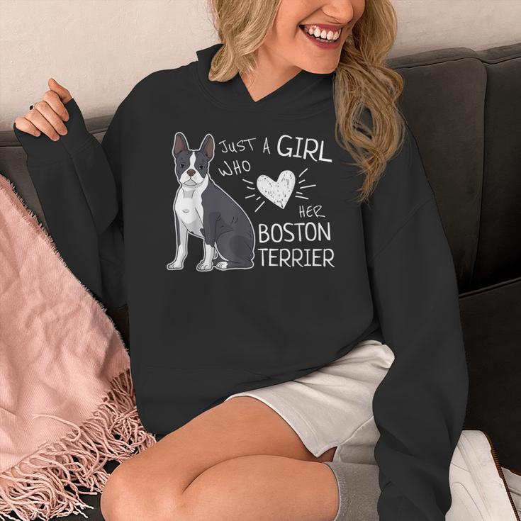 Just A Girl Who Loves Her Boston Terrier Puppy Love Women's Hoodie, funny design