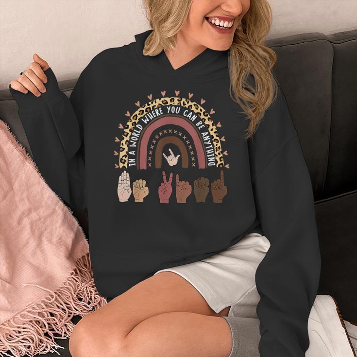 Be Kind Hand-Talking Teacher Artist ASL Women's Hoodie, funny design