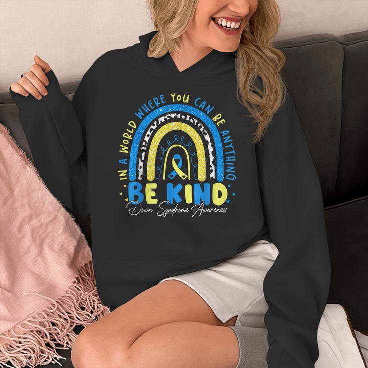 Be Kind Rainbow Down Syndrome Awareness Teacher Blue Yellow Women's Hoodie, funny design Be Kind Rainbow Down Syndrome Awareness Teacher Blue Yellow Women's Hoodie, funny design