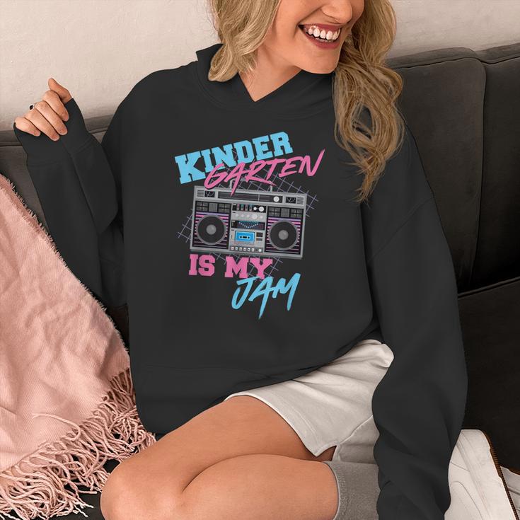 Kindergarten Is My Jam Vintage 80s Boombox Teacher Student Women's Hoodie, funny design
