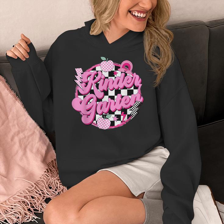 Kindergarten Teacher Women Checkered First Day Of School Women's Hoodie, funny design