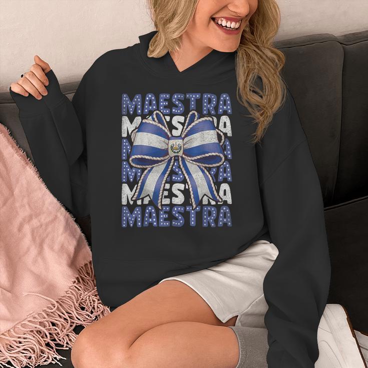 Maestra El Salvador Coquette Bow Hispanic Spanish Teacher Women's Hoodie, funny design