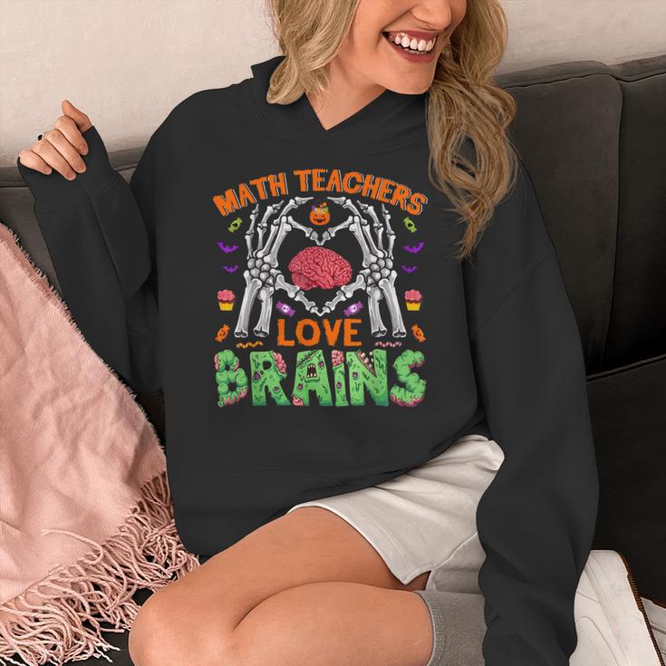 Math Teacher Love Brain Heart Skeleton Hand Zombie Halloween Women's Hoodie, funny design