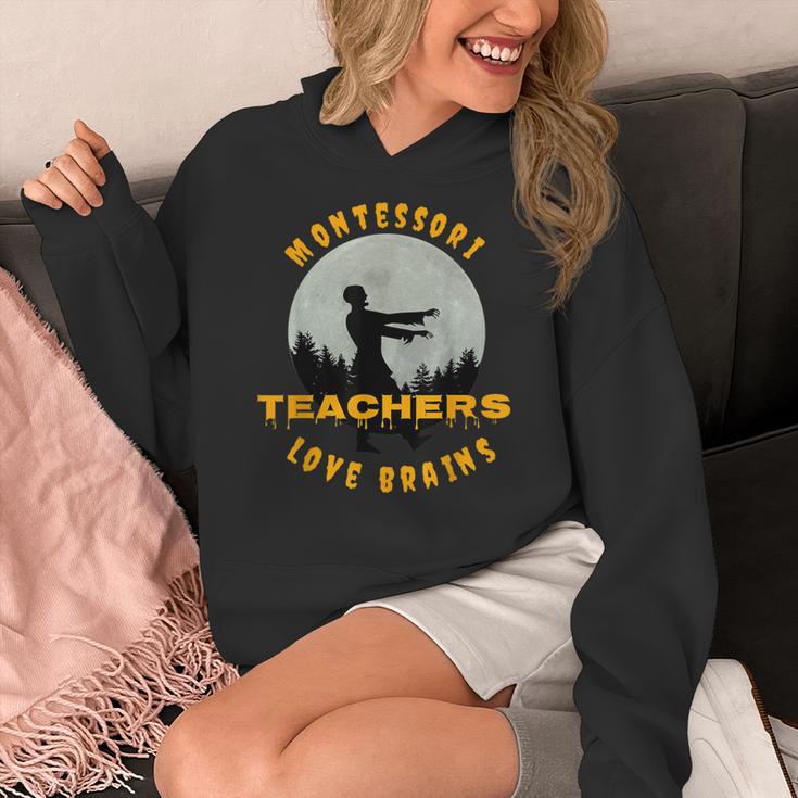 Montessori Teachers Love Brains Halloween Novelty Men Women Women's Hoodie, funny design