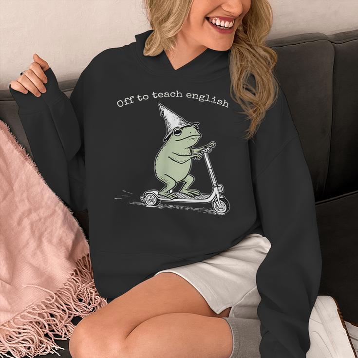 Off To Teach English Scooter Frog ESL Teacher Literature Women's Hoodie, Esl Teacher Gifts, English Teacher Gifts, funny design