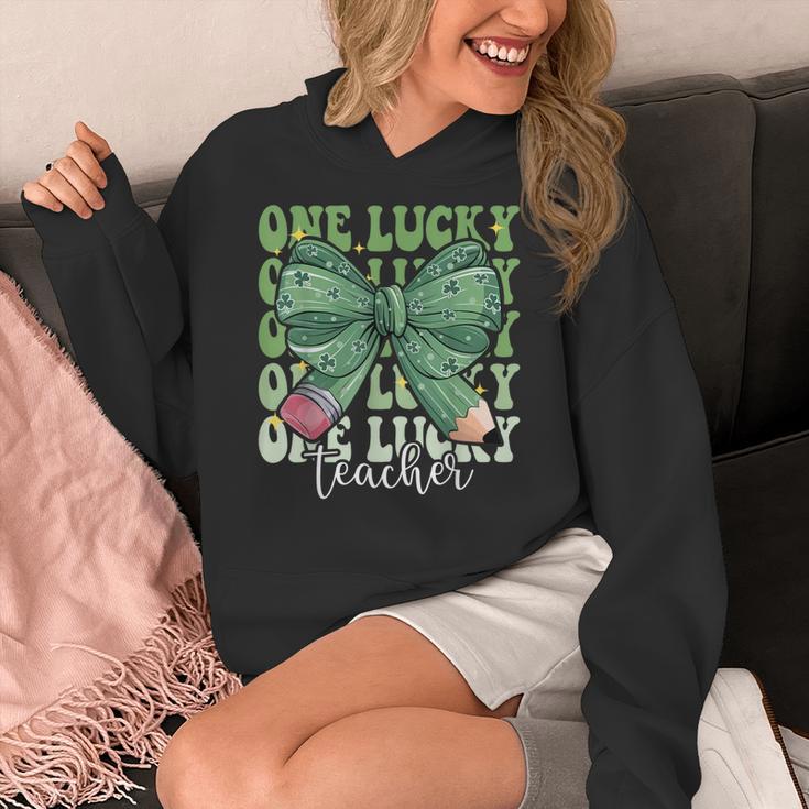 One Lucky Teacher Coquette Bow St Patricks Day Teacher Women's Hoodie, funny design One Lucky Teacher Coquette Bow St Patricks Day Teacher Women's Hoodie, funny design