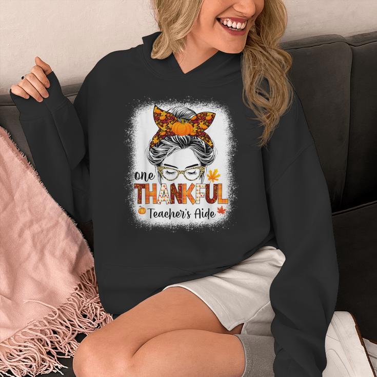 One Thankful Teacher's Aide Messy Bun Thanksgiving Fall Women's Hoodie, funny design One Thankful Teacher's Aide Messy Bun Thanksgiving Fall Women's Hoodie, funny design