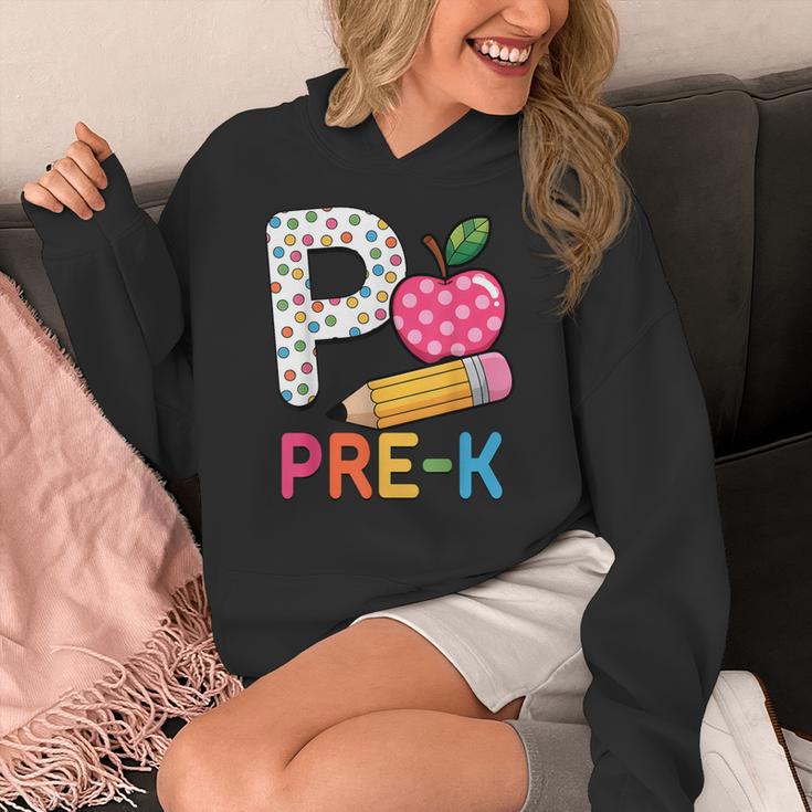 P Is For Pre K Teacher Student Pencil Apple Back To School Women's Hoodie, funny design