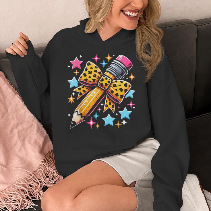 Pencil Leopard Coquette Bow Teacher Life Back To School Women's Hoodie, funny design