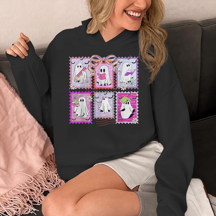 Preppy Spooky Teacher Halloween Ghost Coquette Bow Autumn Women's Hoodie, funny design Preppy Spooky Teacher Halloween Ghost Coquette Bow Autumn Women's Hoodie, funny design