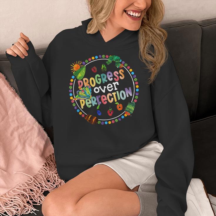 Progress Over Perfection Caterpillar Back To School Teacher Women's Hoodie, funny design Progress Over Perfection Caterpillar Back To School Teacher Women's Hoodie, funny design