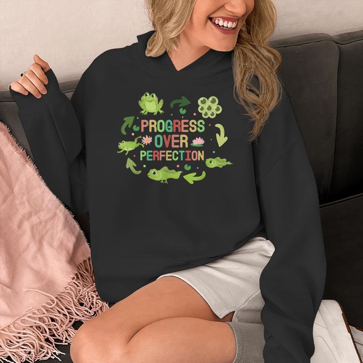 Progress Over Perfection Frog Back To School Teacher Women's Hoodie, funny design Progress Over Perfection Frog Back To School Teacher Women's Hoodie, funny design