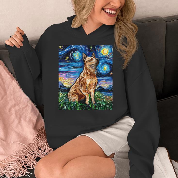 Red Heeler Starry Night Cattle Dog Colorful Art By Aja For Men Women Girls Kids Women's Hoodie, funny design