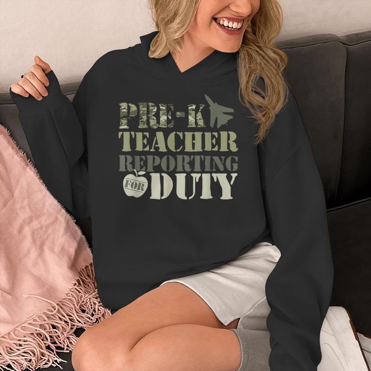 Retro Back To School Women Old Camo Pre-K Teacher Women's Hoodie, funny design