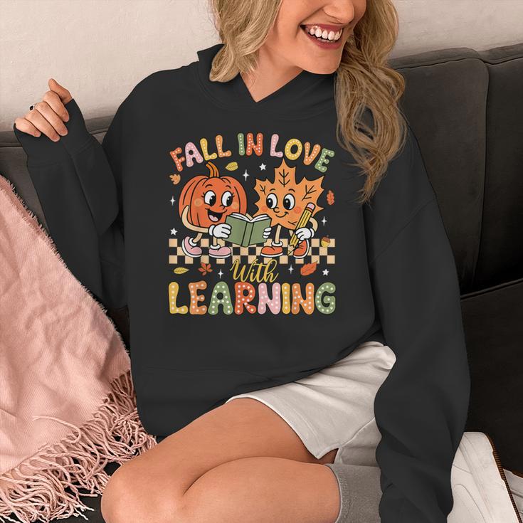Retro Fall In Love With Learning Autumn Pumpkin Teacher Kids Women's Hoodie, funny design Retro Fall In Love With Learning Autumn Pumpkin Teacher Kids Women's Hoodie, funny design