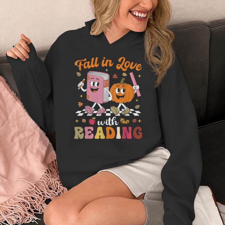 Retro Fall In Love With Learning Pumpkin Autumn Teacher Women's Hoodie, funny design