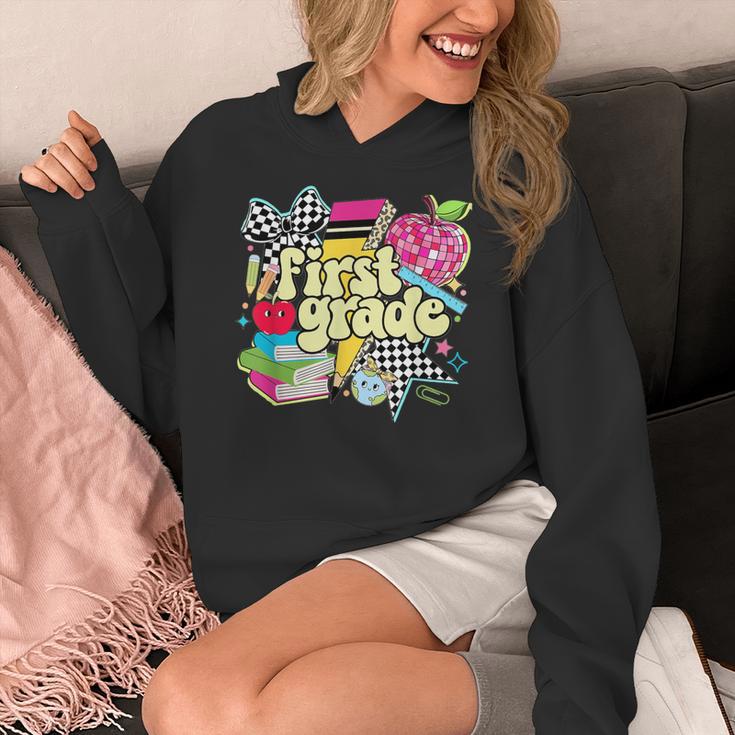 Retro First Grade Teacher Disco Ball Coquette Back To School Women's Hoodie, First Grade Teacher Gifts, funny design Retro First Grade Teacher Disco Ball Coquette Back To School Women's Hoodie, First Grade Teacher Gifts, funny design