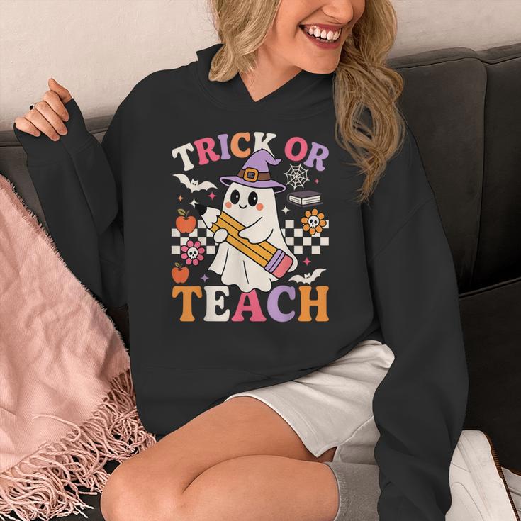 Retro Floral Ghost Trick Or Teach Groovy Teacher Halloween Women's Hoodie, Groovy Teacher Gifts, funny design Retro Floral Ghost Trick Or Teach Groovy Teacher Halloween Women's Hoodie, Groovy Teacher Gifts, funny design