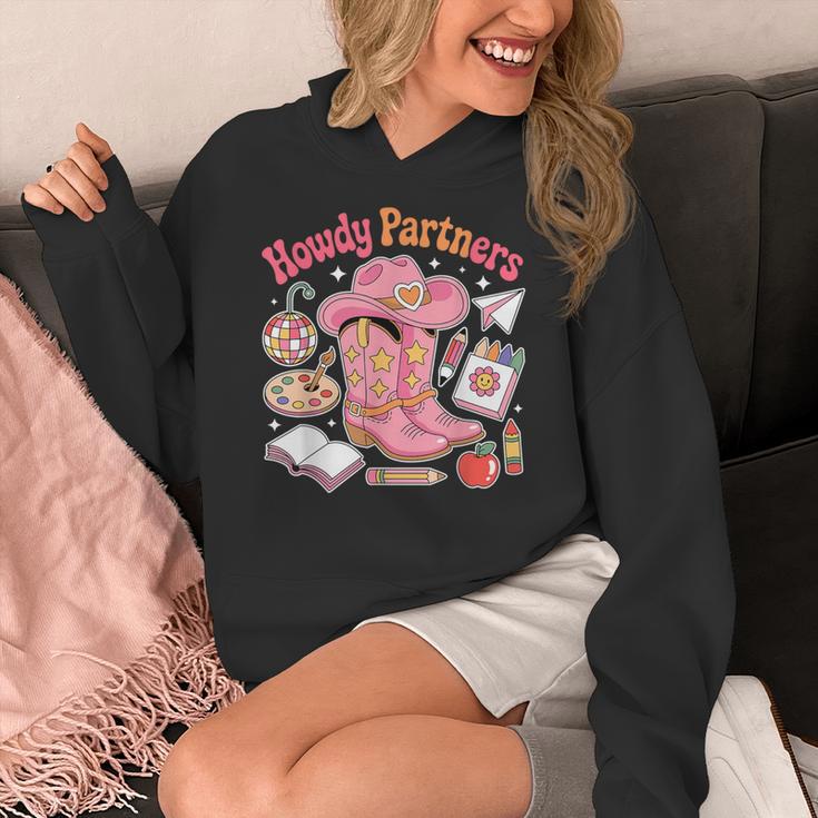 Retro Howdy Partners Cowgirl Cowboy Teacher Back To School Women's Hoodie, funny design Retro Howdy Partners Cowgirl Cowboy Teacher Back To School Women's Hoodie, funny design