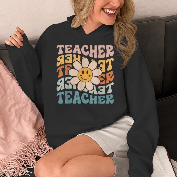 Retro Teacher Daisy Colorful Elementary School Teacher Women's Hoodie, funny design