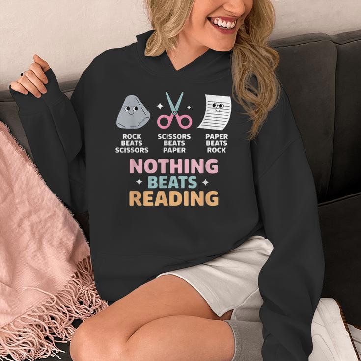 Rock Paper Scissors Teacher Librarian Nothing Beats Reading Women's Hoodie, funny design