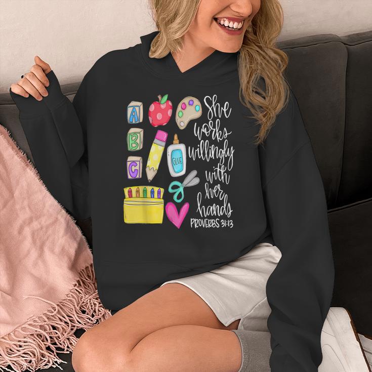 She Works Willingly With Her Hands Proverbs Daycare Teacher Men Women Women's Hoodie, funny design She Works Willingly With Her Hands Proverbs Daycare Teacher Men Women Women's Hoodie, funny design