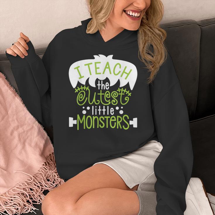 I Teach The Cutest Little Monsters Halloween Teacher Spooky Women's Hoodie, funny design