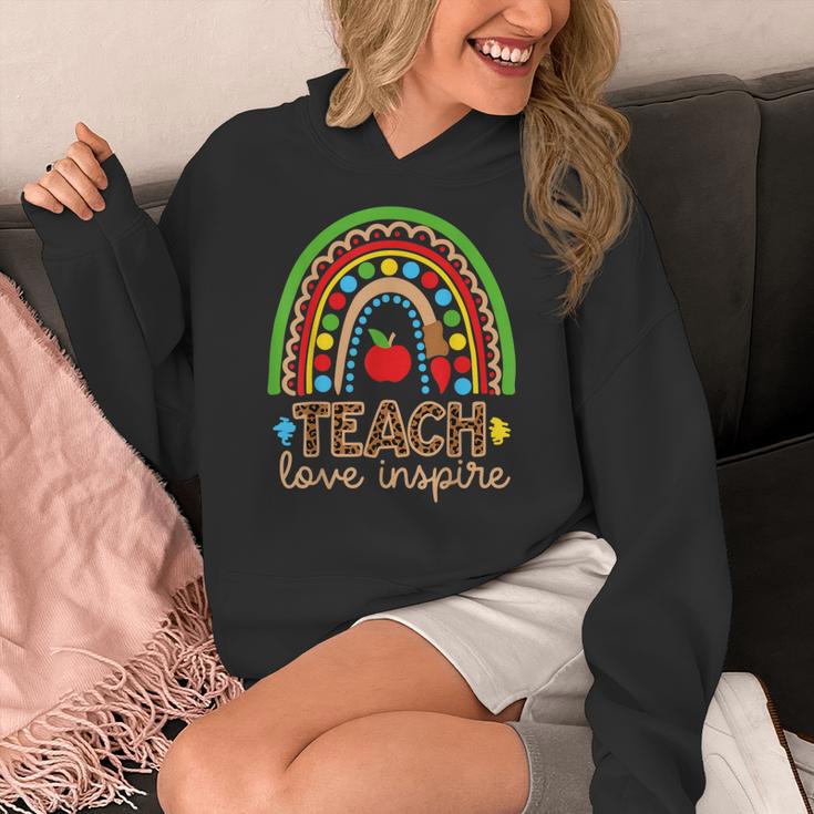 Teach Love Inspire Rainbow Leopard Cheetah Print Teacher Women's Hoodie, funny design