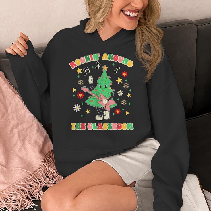 Teacher Christmas Shirts Pajama Matching Rockin' Around The Classroom -Adult Short Sleeve Small Modern Festive Christmas Teacher Xmas Vibes T-Shirt Women's Hoodie, funny design