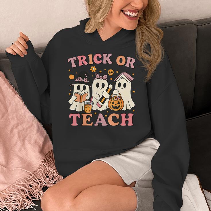Teacher Halloween Trick Or Teach Cute Ghost Coffee Pumpkins Women's Hoodie, funny design