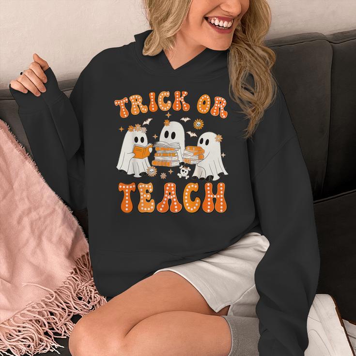 Teacher Halloween Trick Or Teach Retro Groovy Floral Ghost Women's Hoodie, Groovy Teacher Gifts, funny design Teacher Halloween Trick Or Teach Retro Groovy Floral Ghost Women's Hoodie, Groovy Teacher Gifts, funny design