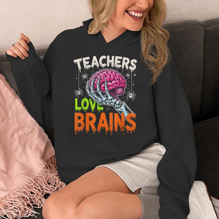 Teachers Love Brains Halloween 2025 Skeleton Costume Women's Hoodie, funny design