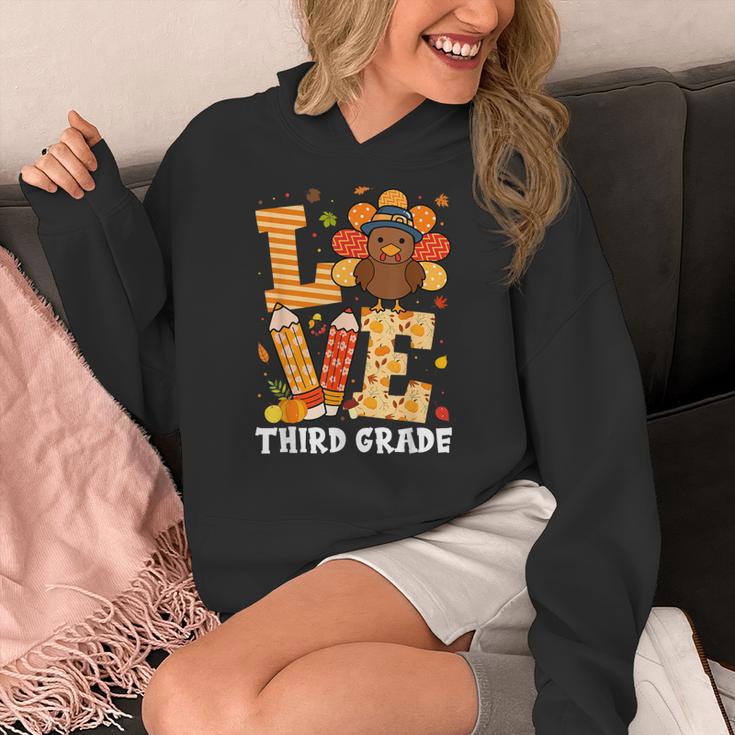 Thanksgiving Love Third Grade Teacher Turkey Autumn Fall Men Women Girls Kids Women's Hoodie, funny design