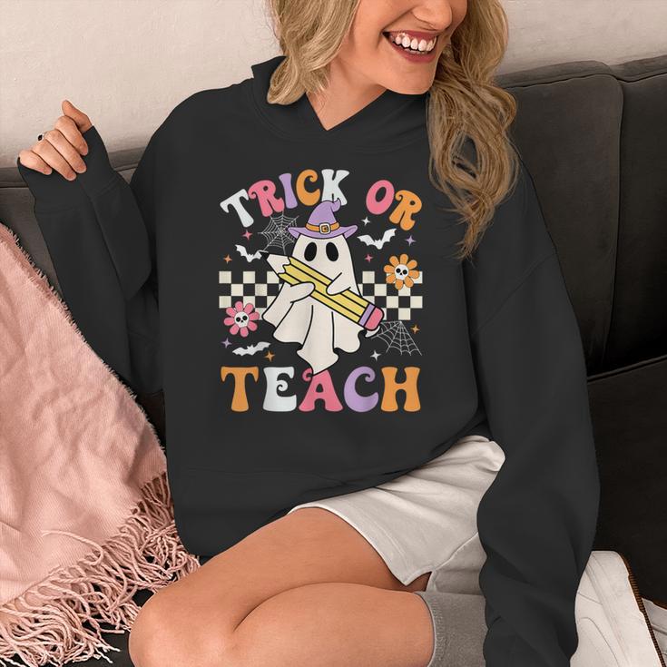 Trick Or Teach Groovy Teacher Halloween Retro Teacher Ghost Women's Hoodie, Groovy Teacher Gifts, funny design Trick Or Teach Groovy Teacher Halloween Retro Teacher Ghost Women's Hoodie, Groovy Teacher Gifts, funny design