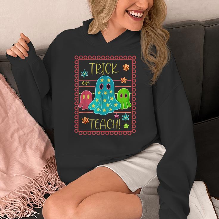 Trick Or Teach Neon Ghost Flower Teacher Spooky Halloween Women's Hoodie, funny design
