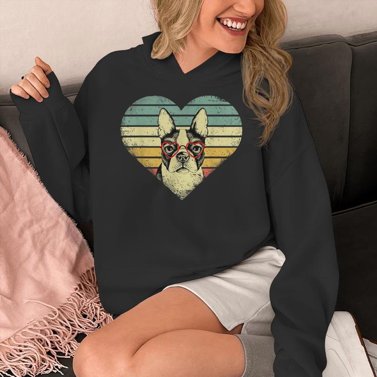 Vintage American Boston Terrier Lovers Valentine's Day Women's Hoodie, American Boston Terrier Gifts, funny design