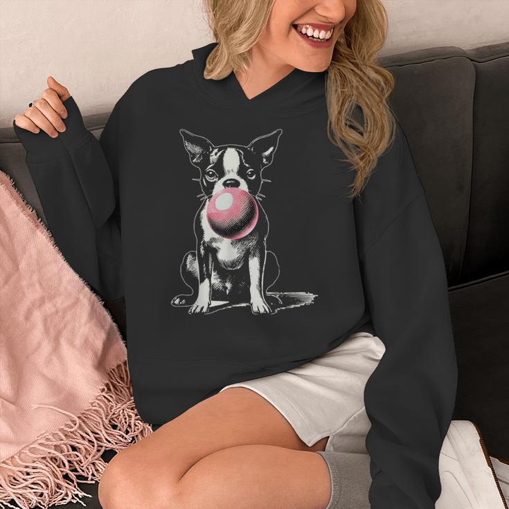 Vintage Boston Terrier Blowing Bubble Gum American Gentleman Women's Hoodie, American Boston Terrier Gifts, funny design