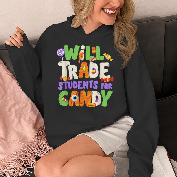 Will Trade Students For Candy Teacher Cute Halloween Costume Women's Hoodie, funny design