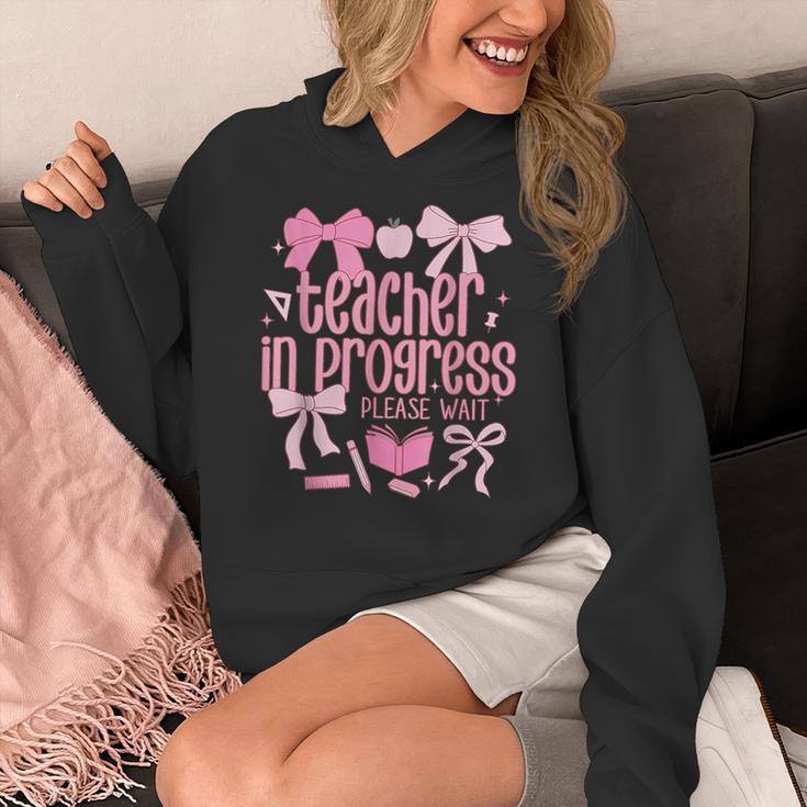 Women Teacher In Progress Coquette Pink Bow Future Teacher Women's Hoodie, Future Teacher Gifts, funny design