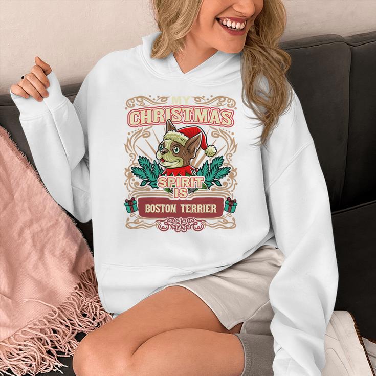 Boston Terrier My Christmas Spirit Dog Santa Claus X-Mas Women's Hoodie, Boston Terrier Christmas Gifts, funny design