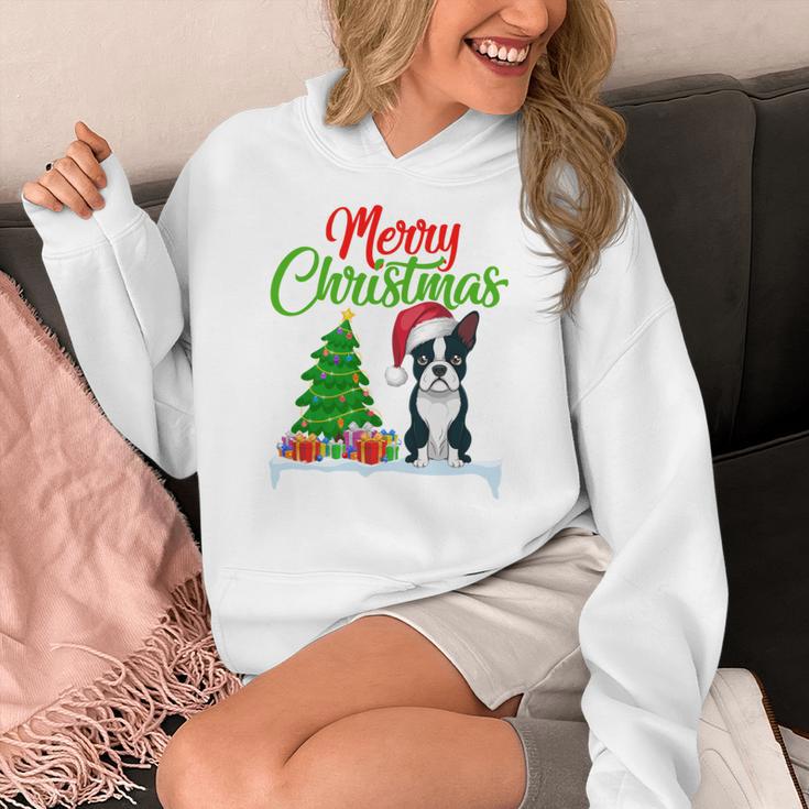 Boston Terrier Christmas Tree Lights Xmas Dog Lover Women's Hoodie, Boston Terrier Christmas Gifts, funny design