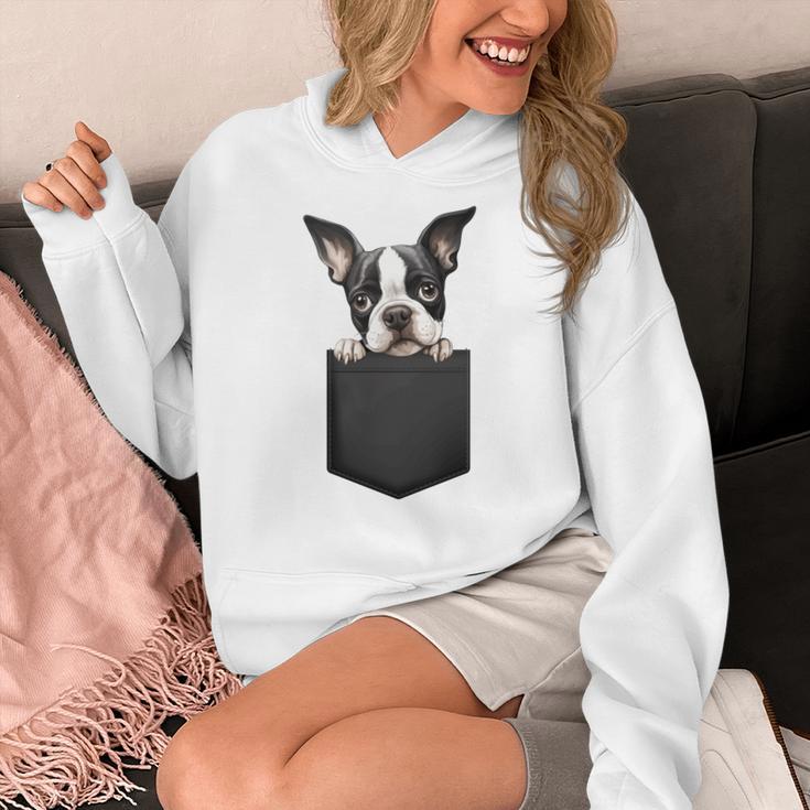 Boston Terrier Dog Puppy Dog In Pocket Cute Pet Lover Women's Hoodie, funny design