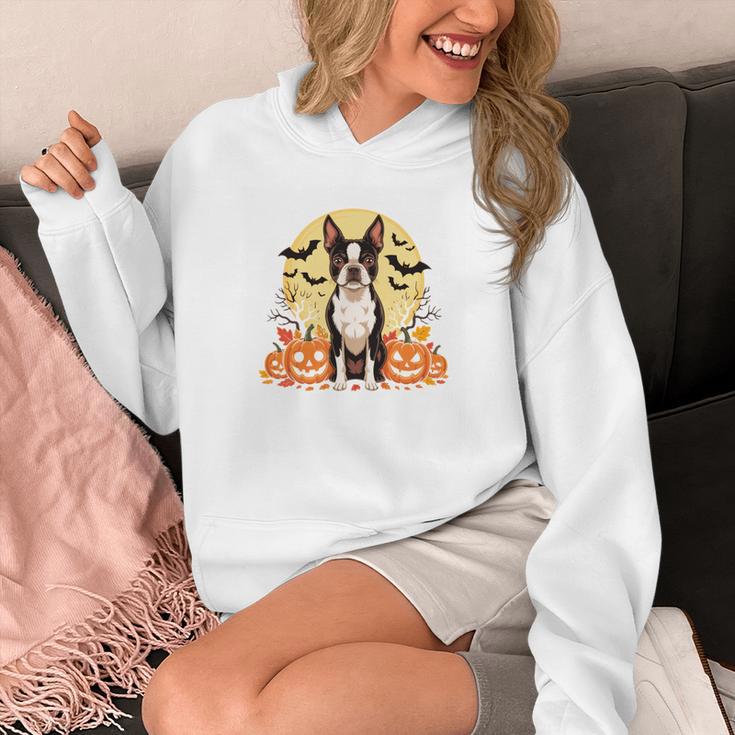 Boston Terrier Halloween Dog Lover Pumpkin Costume Women's Hoodie, Boston Terrier Halloween Gifts, funny design